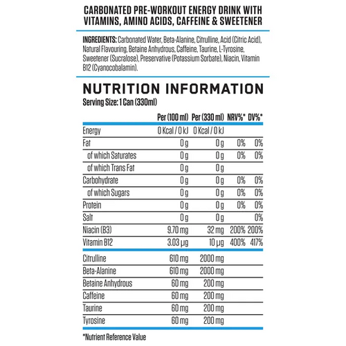 Applied Nutrition ABE (All Black Everything) Carbonated Can 12x330ml