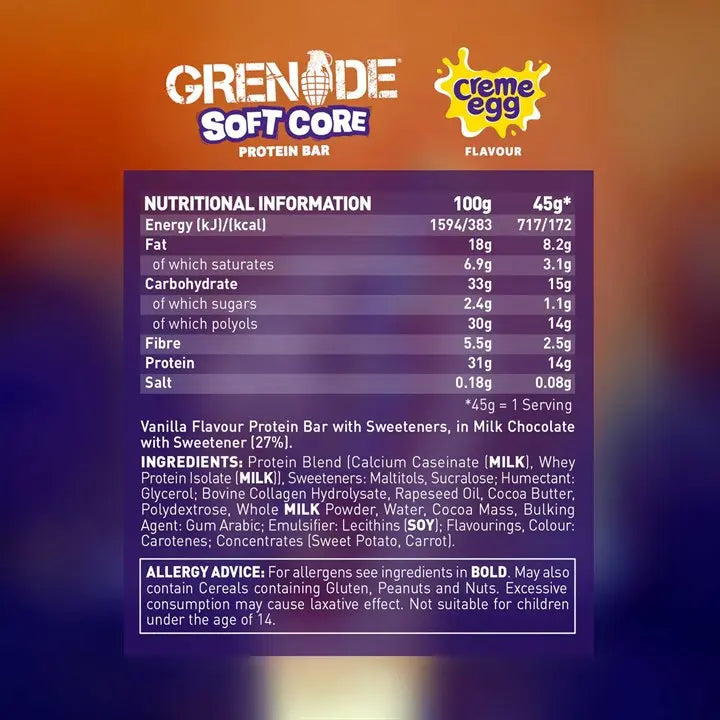Grenade Protein Bar (Soft Core) 18x45g Creme Egg (Limited Edition)