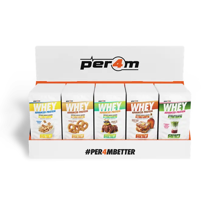 Per4m Advanced Whey Pre-Filled Sachets Counter Top Display Unit (100 Sachets) Variety Pack